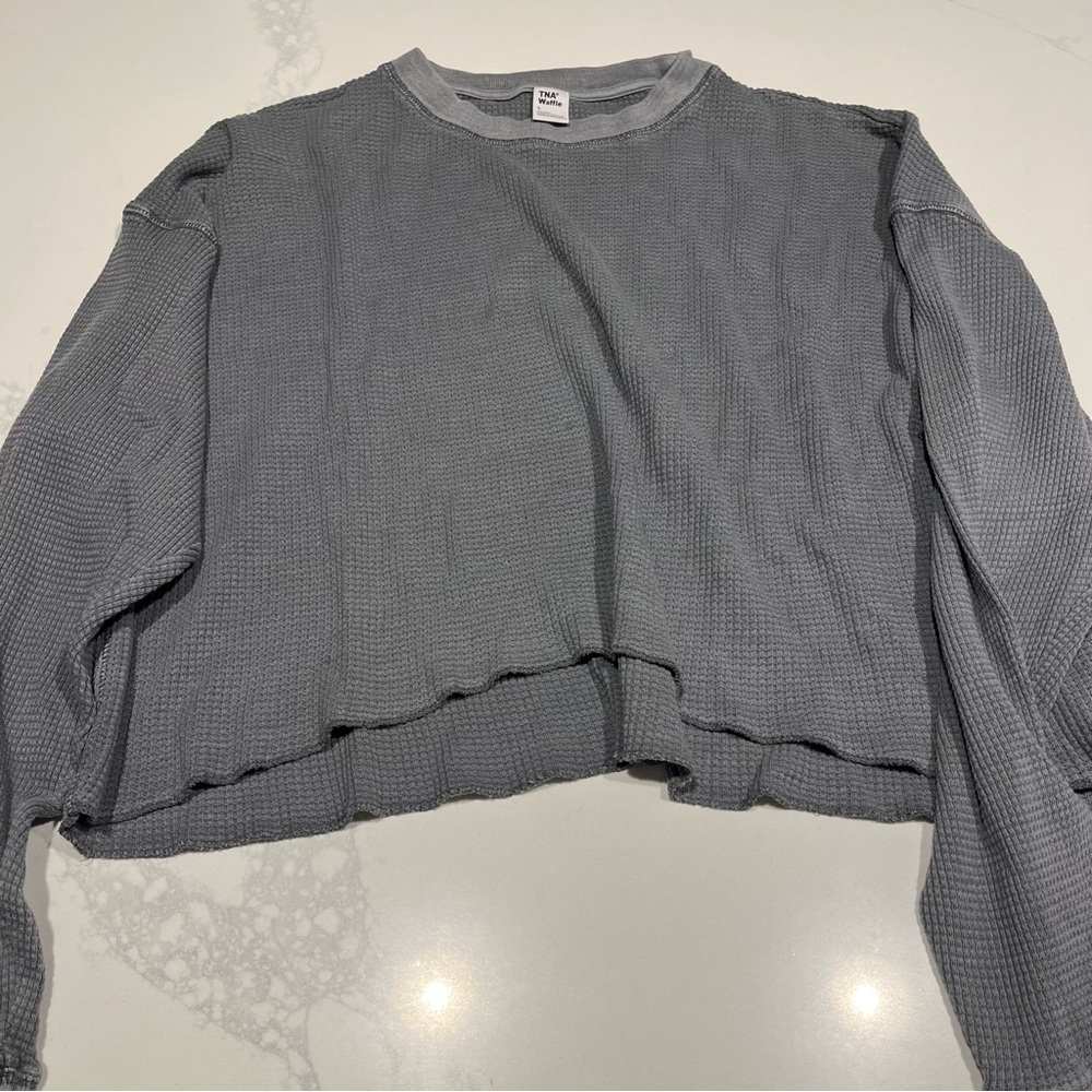TNA Aritzia Waffle Knit Boxy Cropped T-Shirt